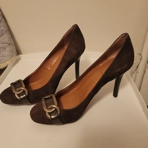Brown Suede Calvin Klein with Chain Accent Size 9